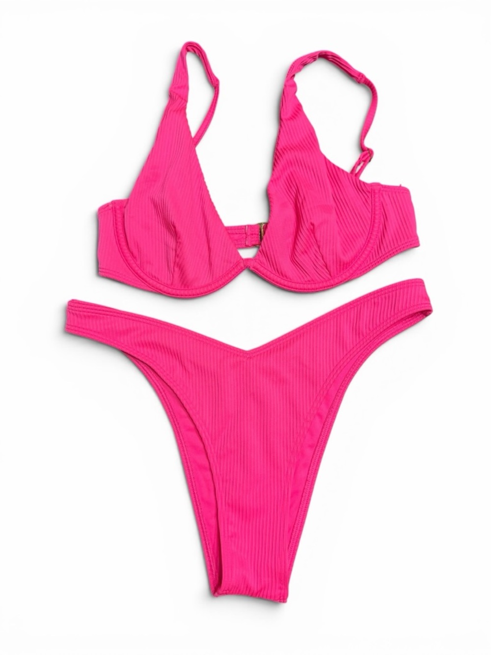 Hollister Hot Pink Ribbed Underwire Bikini Set